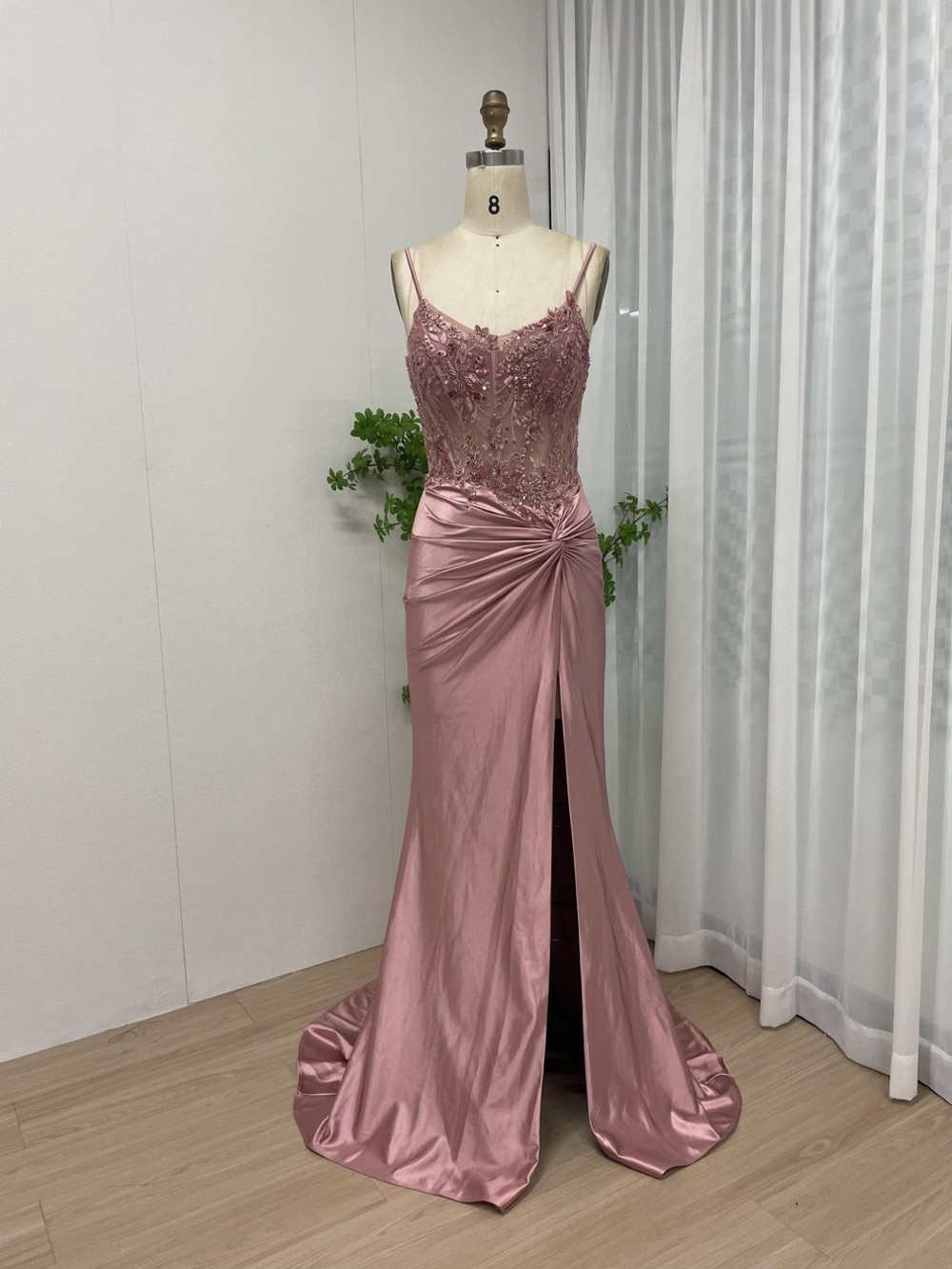 Pink corset long satin gown